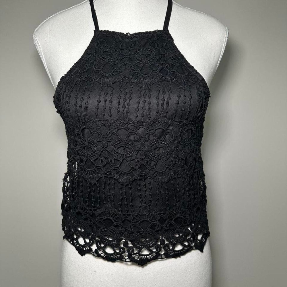 Vintage Charlotte Russe tank top black lace crochet Y2K 90's fairy goth witchy M